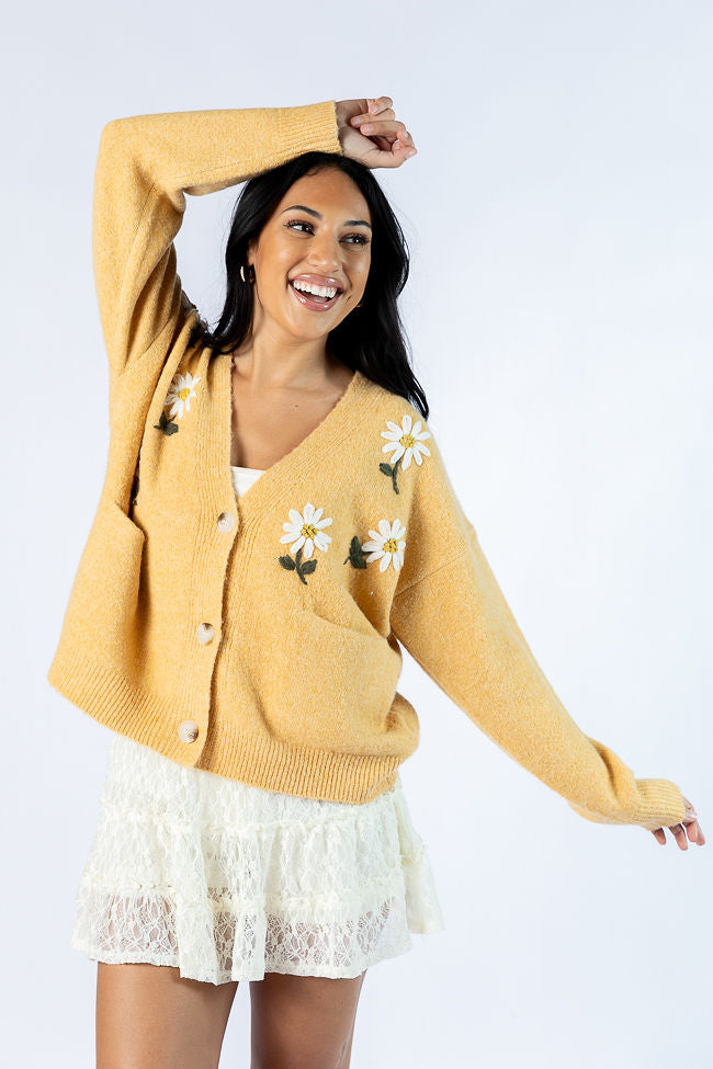 Fields Of Hope Mustard Floral Embroidered Cardigan Low Cost Online