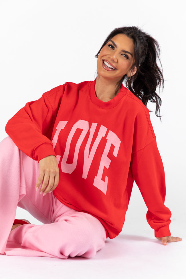 Love Block Red Oversized Graphic Sweatshirt Fashionable Online