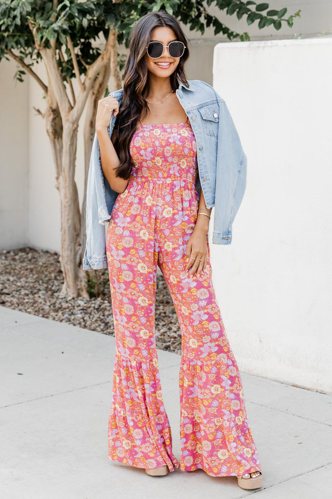 Aware of This Mauve Floral Print Flare Jumpsuit FINAL SALE Discount Hot Sale