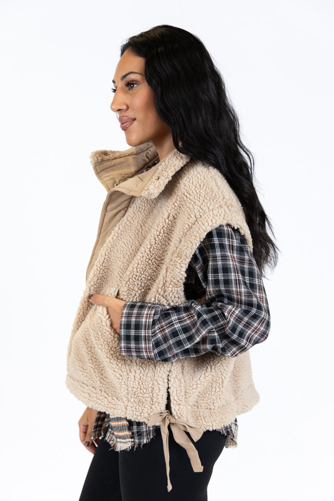 Feel It All Beige Oversized Sherpa Vest Shipping Outlet Store Online