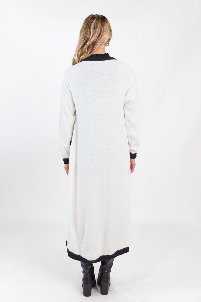 On Your Time Ivory and Black Long Button Front Cardigan FINAL SALE Cheap Sale Looking For