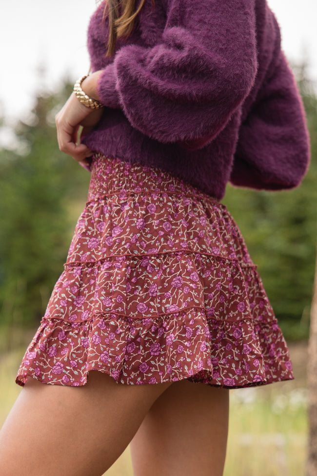 Through The Garden Berry Floral Mini Skort Clearance 100% Original