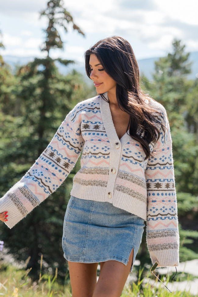 Fair and Square Beige Multi Fair Isle Cardigan Clearance Classic