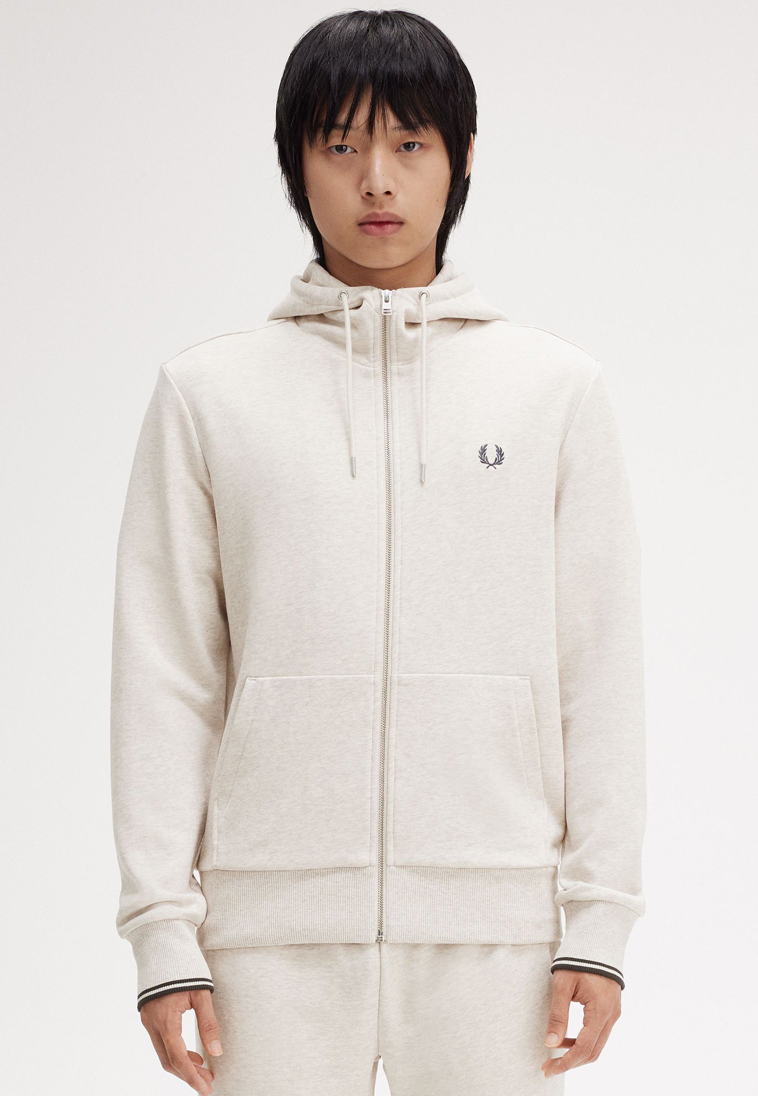 Fred Perry - Hooded Zip Through Porridge Marl/Anchor Grey - Zipper Latest Collections Online