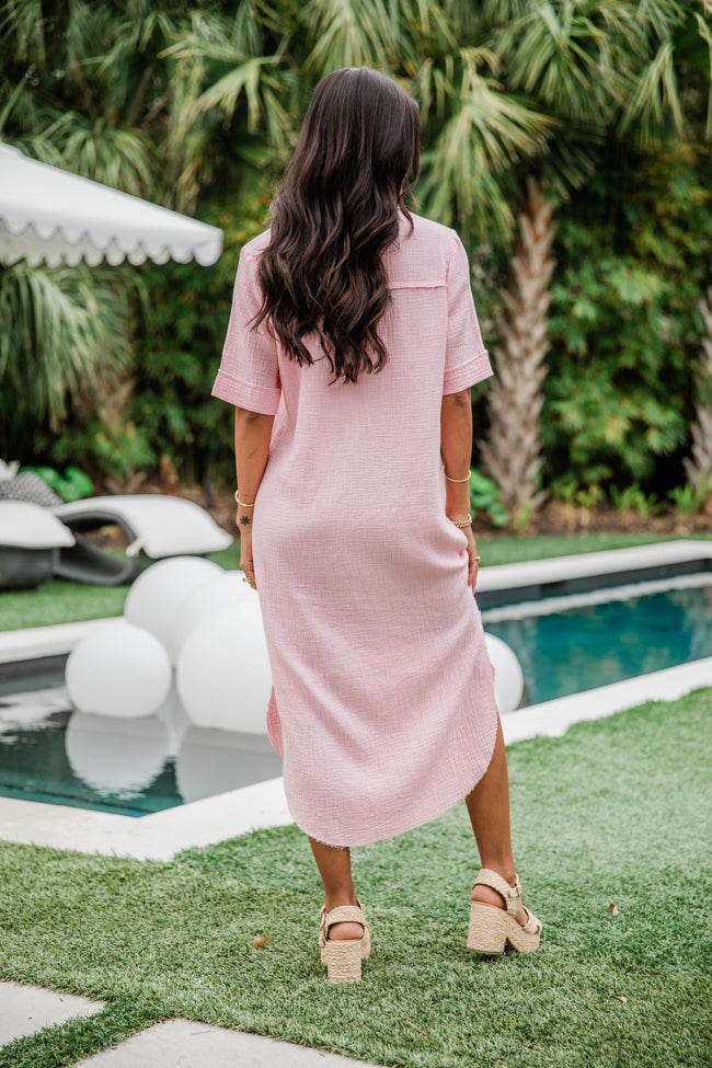 Time Heals Pink Gauze Button Up Midi Dress Wide Range Of Cheap Pice