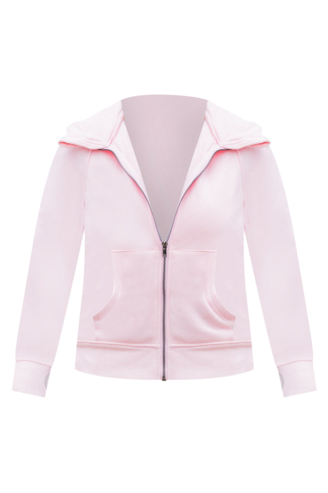 Making It Look Easy Light Pink Ribbed Shoulder Fitted Full Zip Sweatshirt FINAL SALE Clearance Good Selling