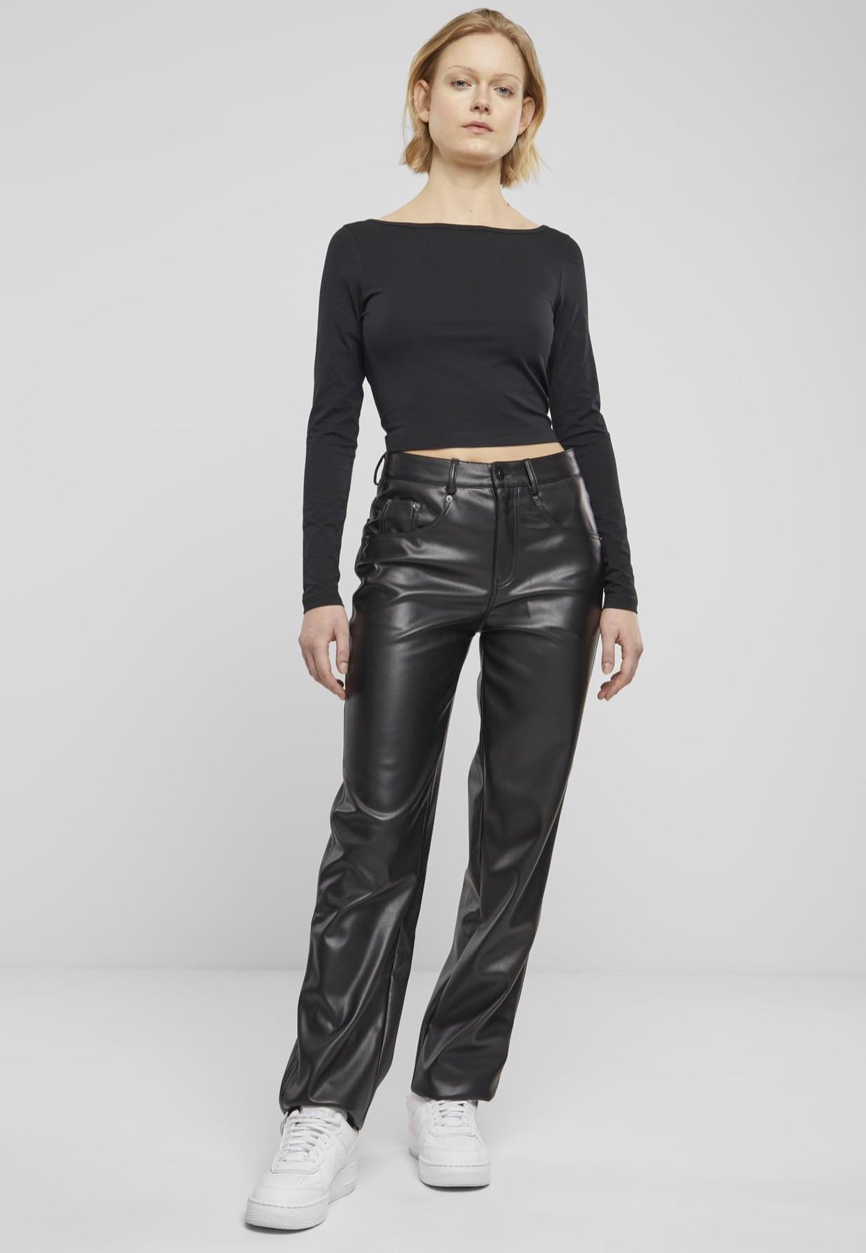 Urban Classics - Ladies Straight Leg Synthetic Leather Black - Pants For Sale Online