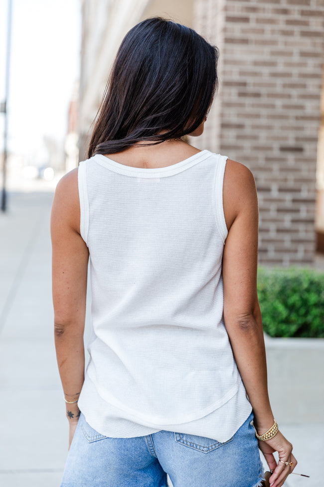 Missed Connection Ivory Waffle Henley Tank Collections For Sale