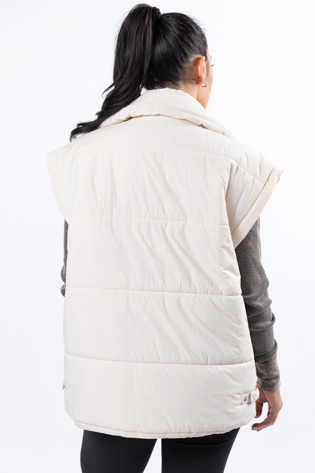 Best Bet Cream Oversized Puffer Vest Sale Affordable