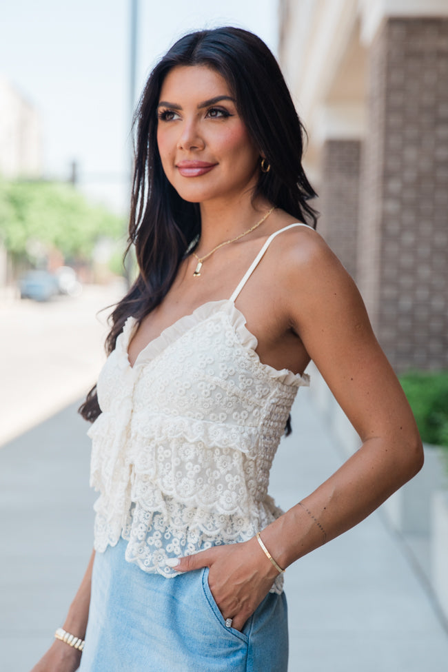 Indie Cream Lace Tiered Tank Free Shipping 2025 Unisex