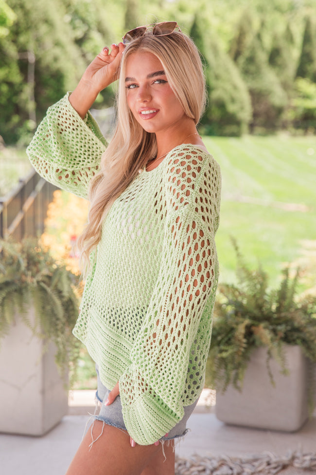 Just Your Type Lime Open Knit Sweater Discount Authentic