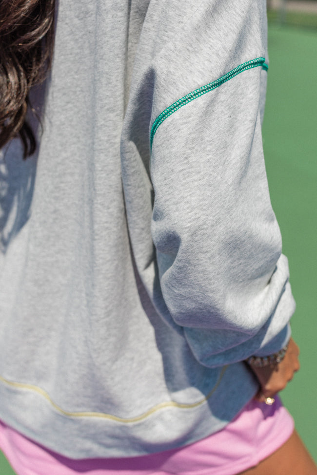 To The Pickleball Court Heather Grey Contrast Stitch Graphic Sweatshirt FINAL SALE Discount Order