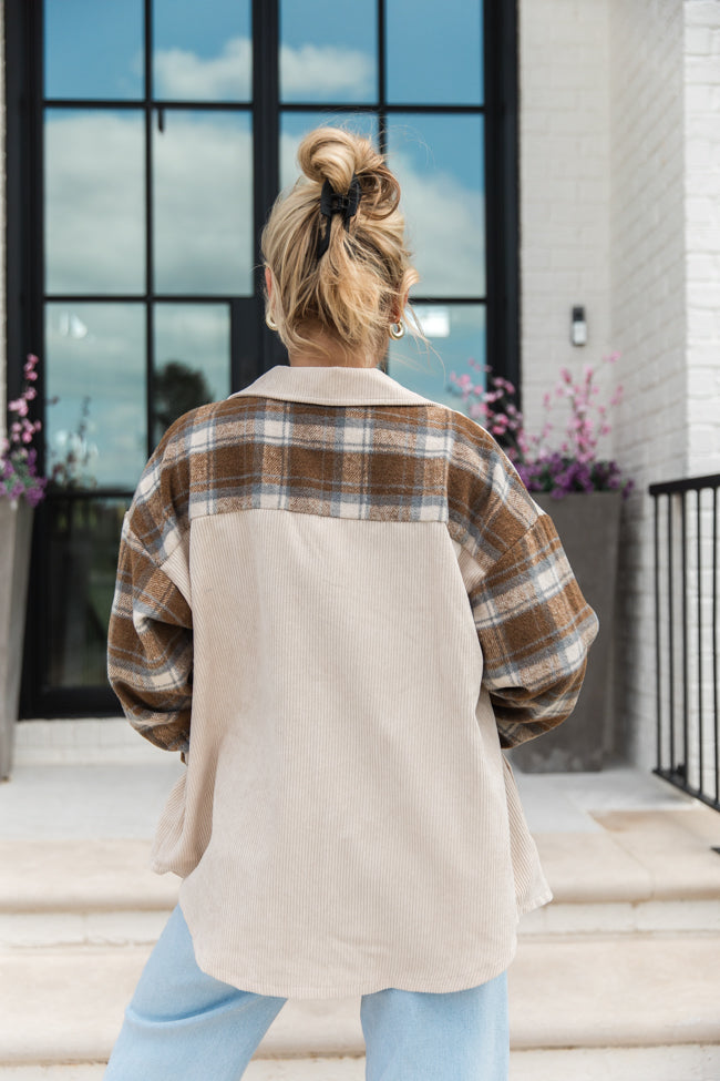 Talking My Language Beige and Brown Plaid Sleeve Shacket FINAL SALE Discount Big Sale