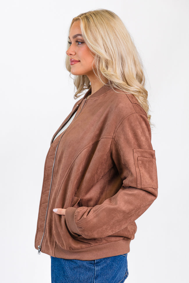 Believe In Me Brown Oversized Suede Bomber Jacket FINAL SALE Buy Cheap Buy