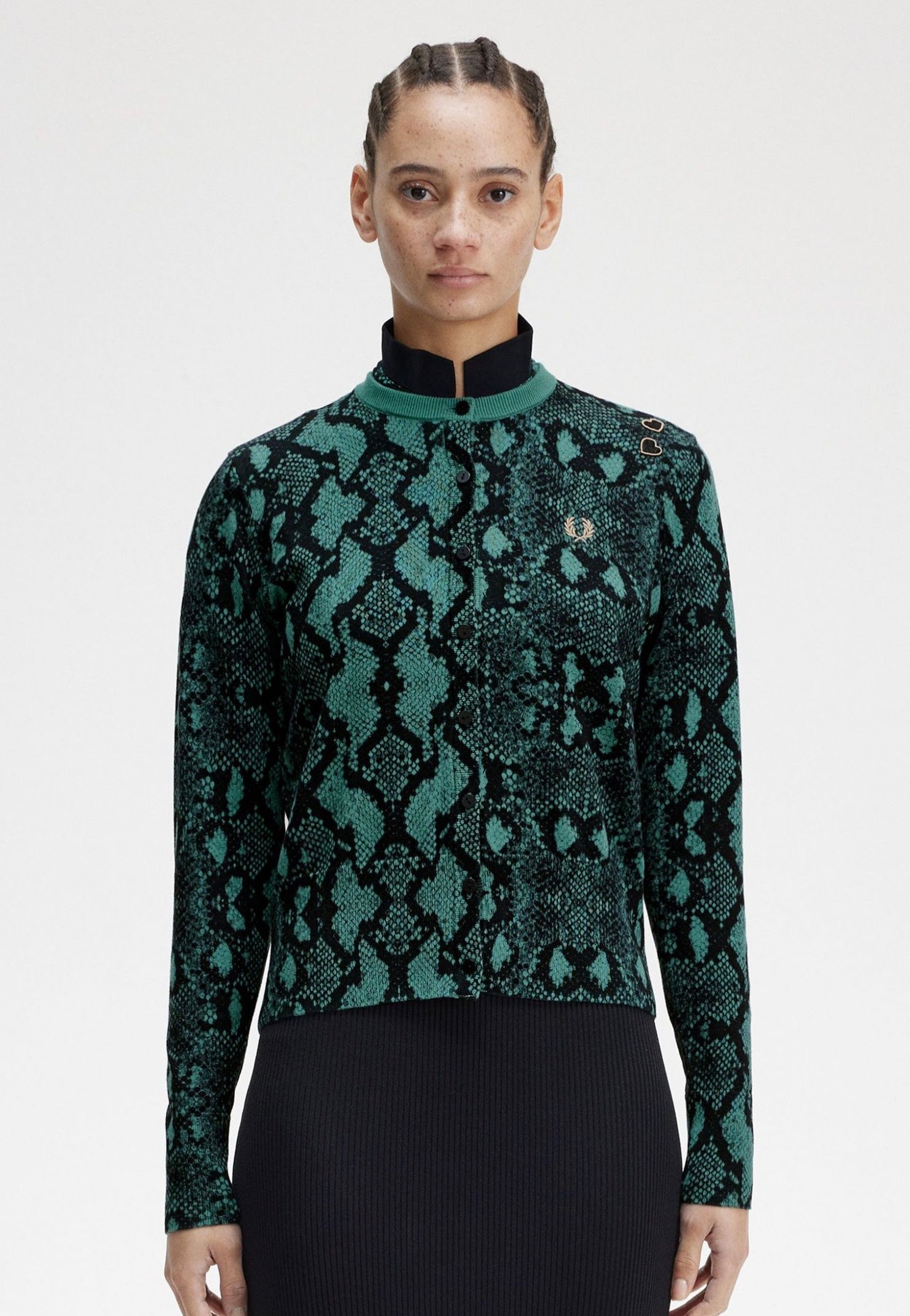 Fred Perry x Amy Winehouse - Snake Print Deep Mint - Cardigan Clearance Ebay