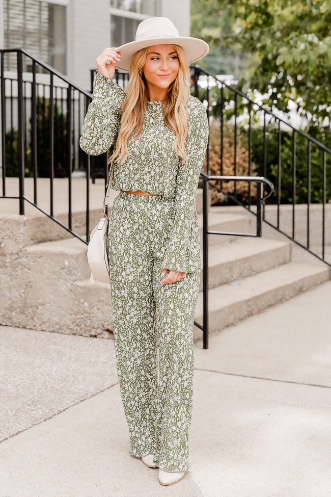 Moments We Live For Green Floral Textured Pants FINAL SALE Cheap Comfortable