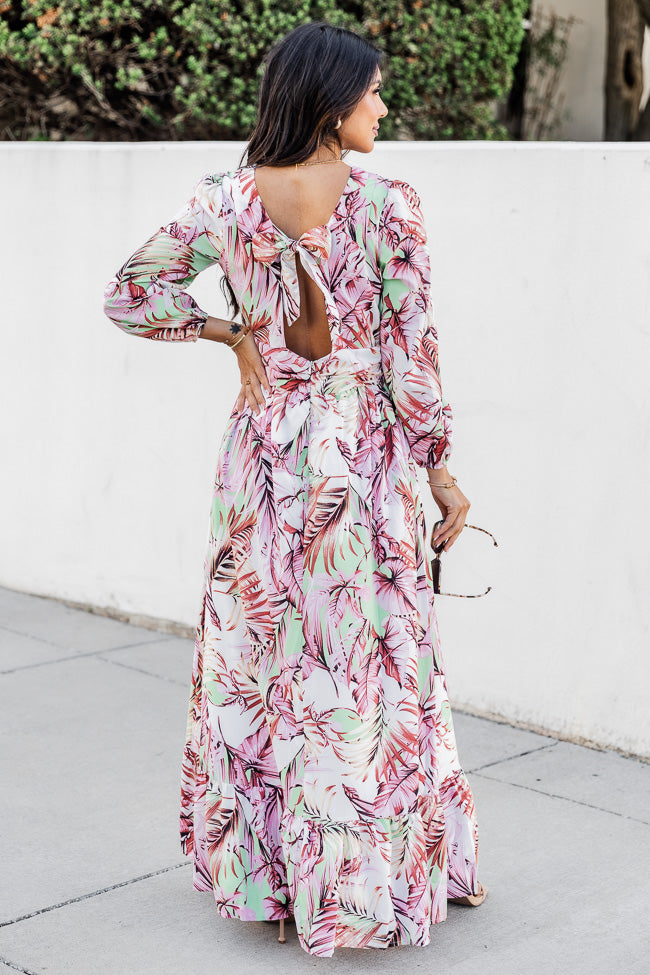 Where I Want To Be Pink and Green Tropical Printed Long Sleeve Maxi Dress FINAL SALE Free Shipping Cheap