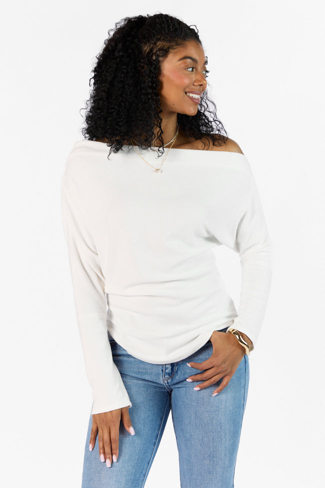 Giving It A Go Ivory Rib Off The Shoulder Top Buy Online Cheap