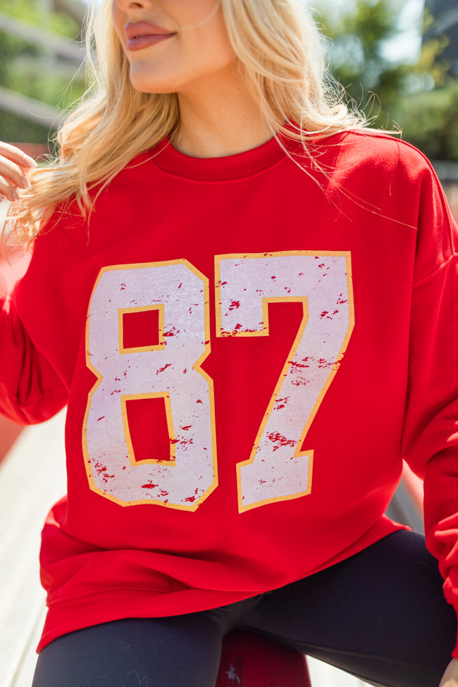 87 Red Oversized Graphic Sweatshirt Low Shipping Cheap Pice