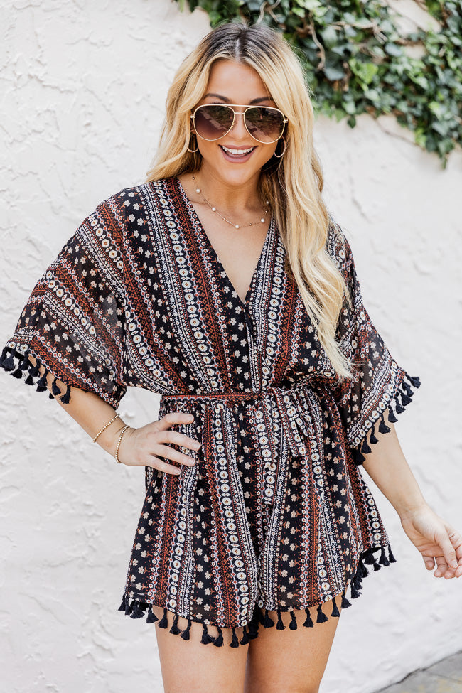 A Fair Deal Printed Tassel Romper FINAL SALE Clearance Largest Supplier