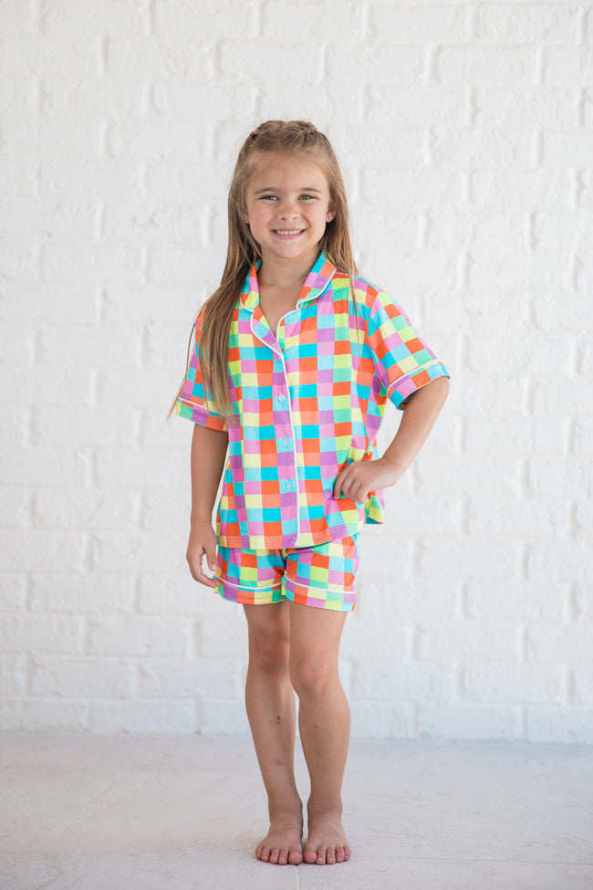 Kid's Good To Get Away In Glamour On The Grid Pajama Set