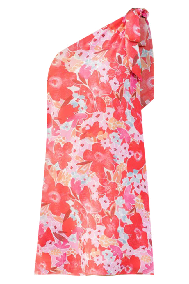 Thriving All Night One Shoulder Dress in Watercolor Red Floral Print FINAL SALE Cheap Sale Pay With Paypal