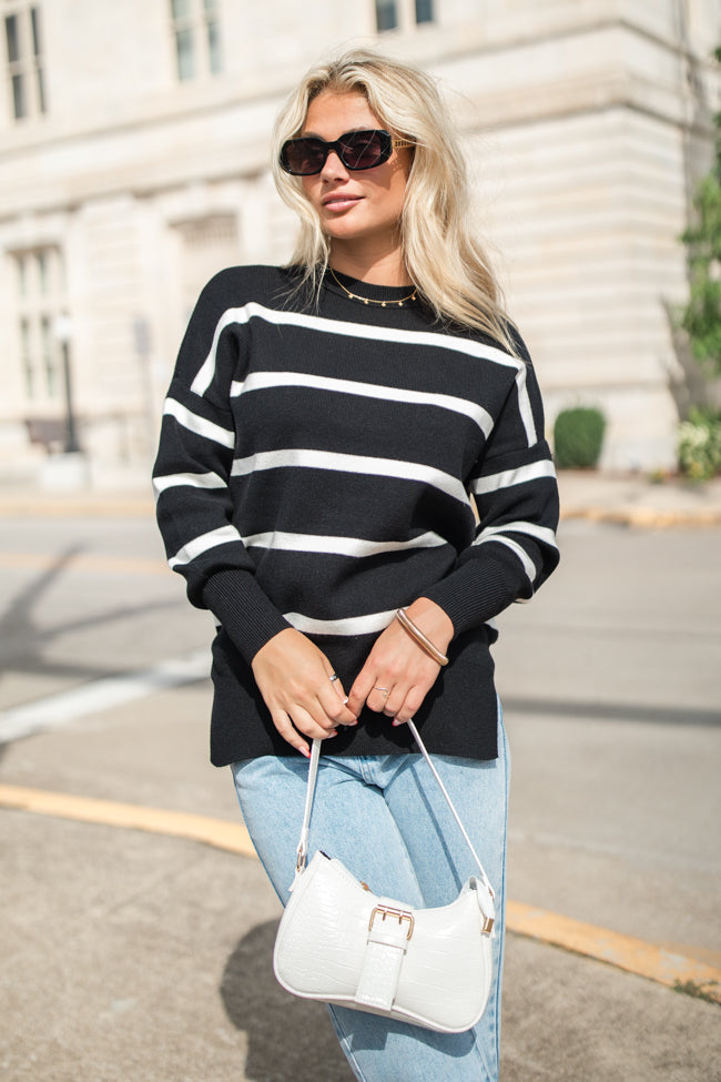 Crushing On You Black And Ivory Striped Crew Neck Sweater FINAL SALE Visit For Sale