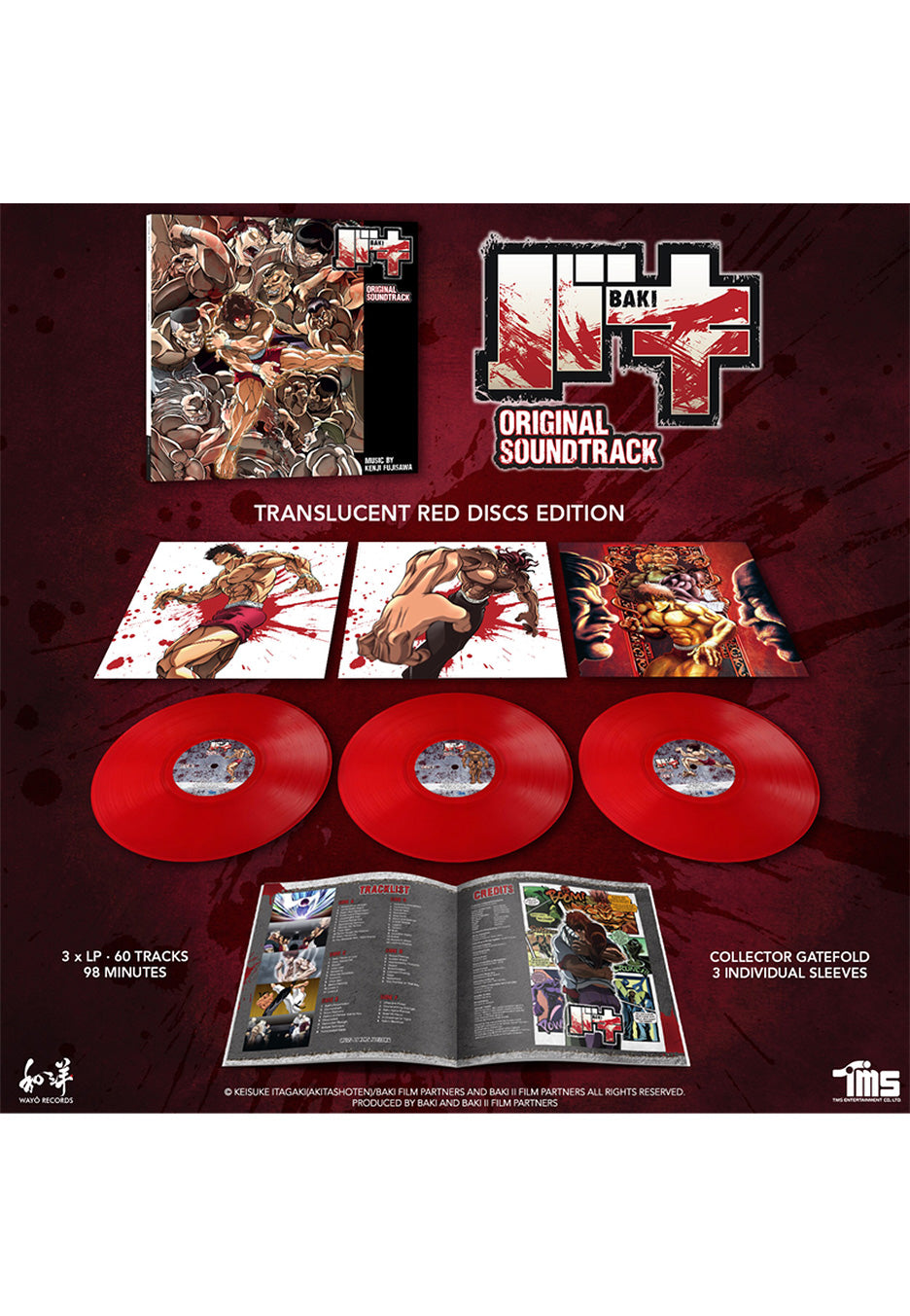 Baki - Baki OST (Kenji Fujisawa) Ltd. Translucent Red - Colored 3 Vinyl Clearance Inexpensive