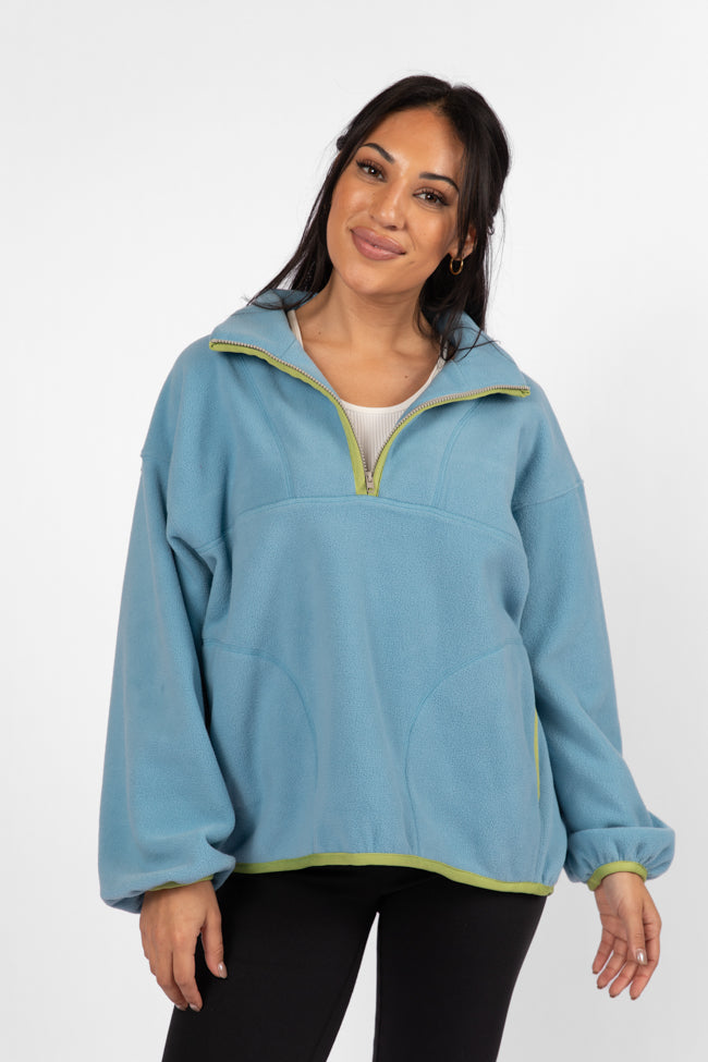 Outside The Box Blue Contrast Trim Fleece Pullover SALE Tumblr