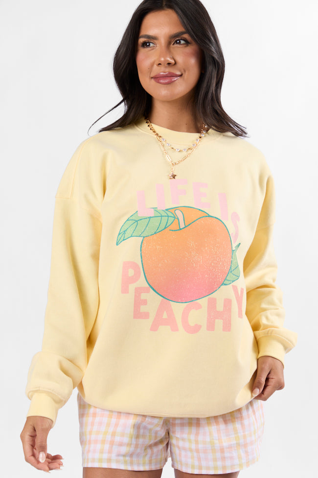 Life is Peachy Light Yellow Oversized Graphic Sweatshirt Clearance Low Shipping