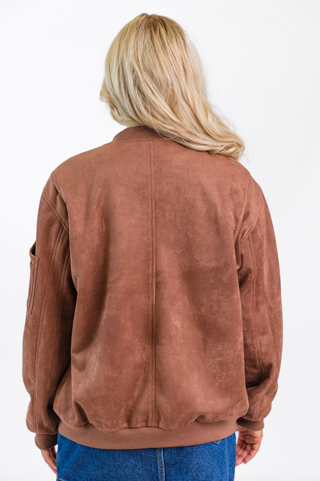 Believe In Me Brown Oversized Suede Bomber Jacket FINAL SALE Buy Cheap Buy