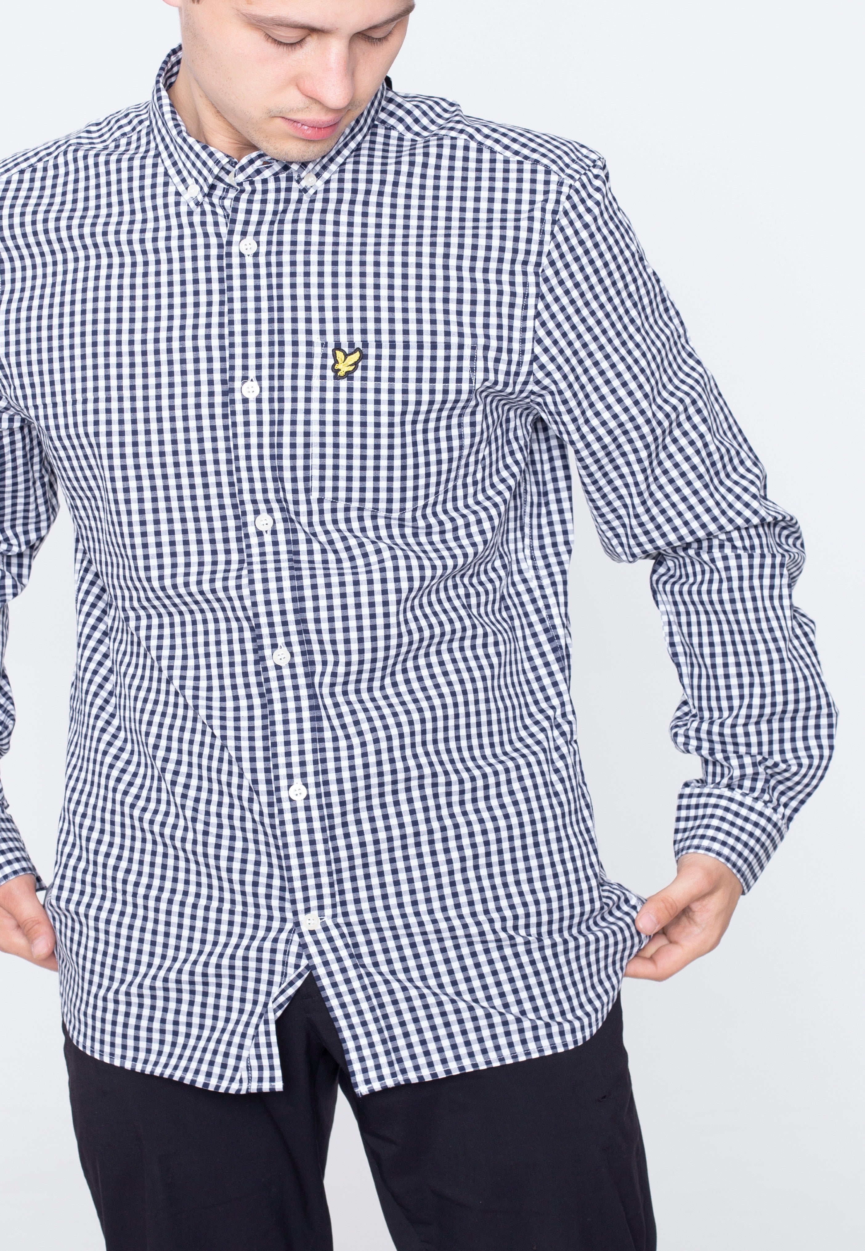 Lyle & Scott - Slim Fit Gingham Navy/White - Shirt Clearance With Mastercard