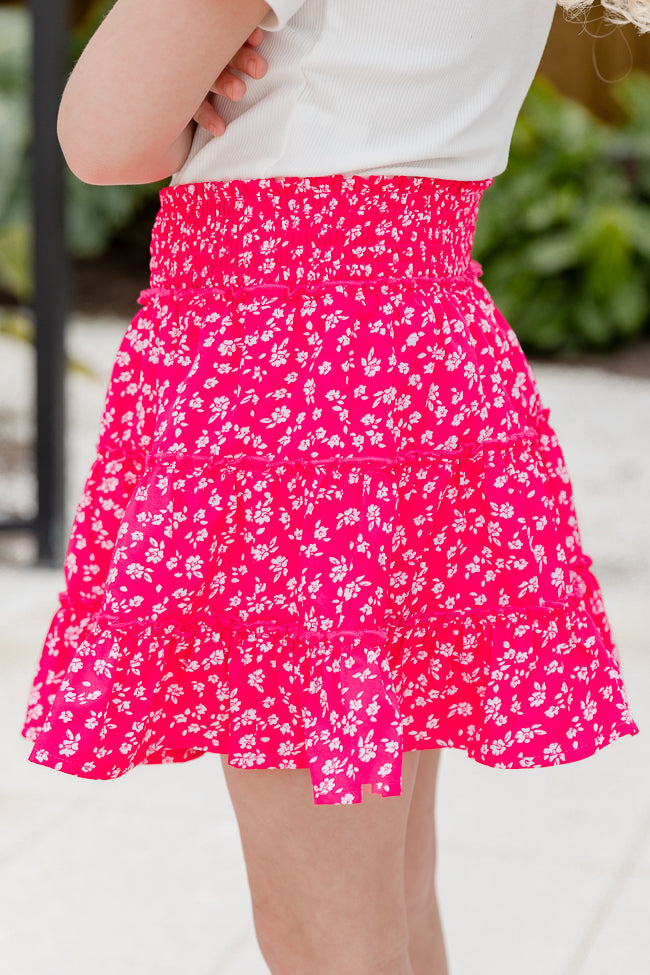 Kid's Through The Garden Hot Pink Floral Mini Skort