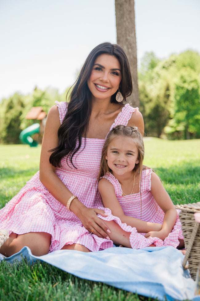 Kid's Time Spent Together Pink Gingham Smocked Dress