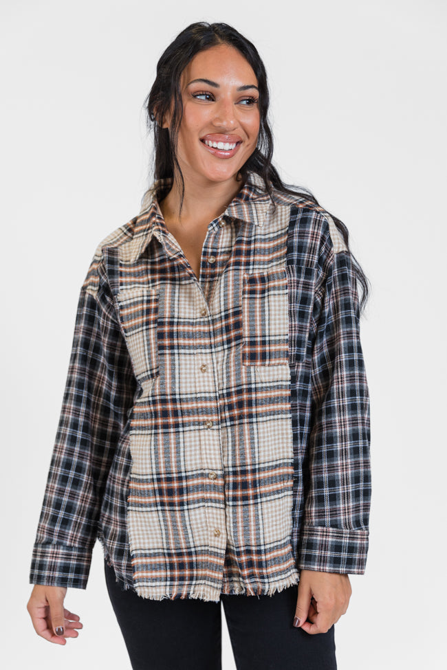 About Tomorrow Black Mixed Media Plaid Button Down Top FINAL SALE Finishline Cheap Online