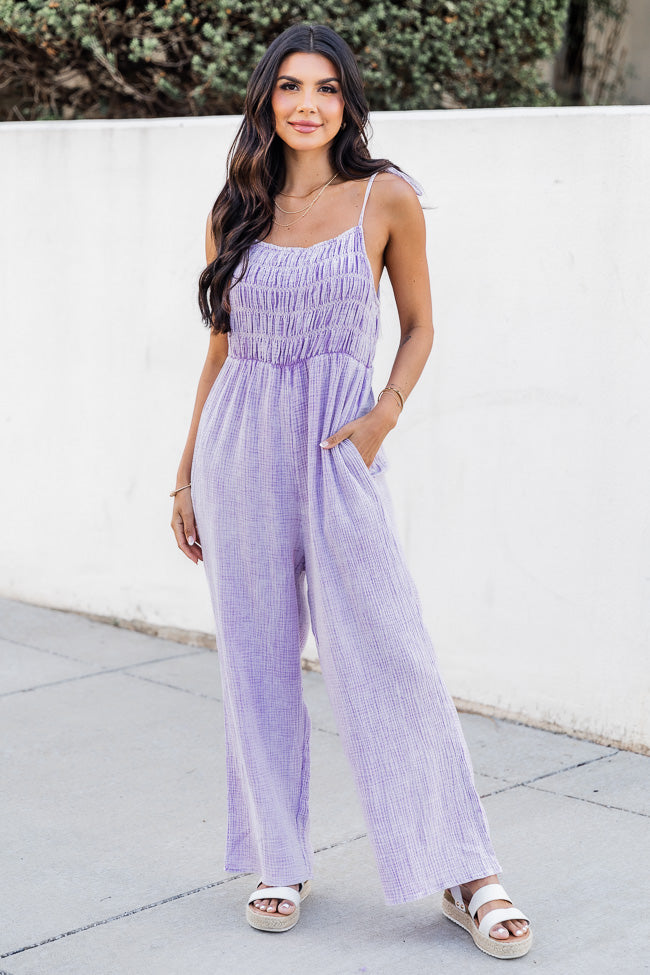 Jump For Joy Lavender Gauze Jumpsuit Discount Collections