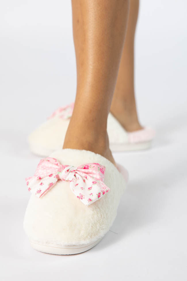 Pink Floral Bow Slippers Free Shipping New Styles