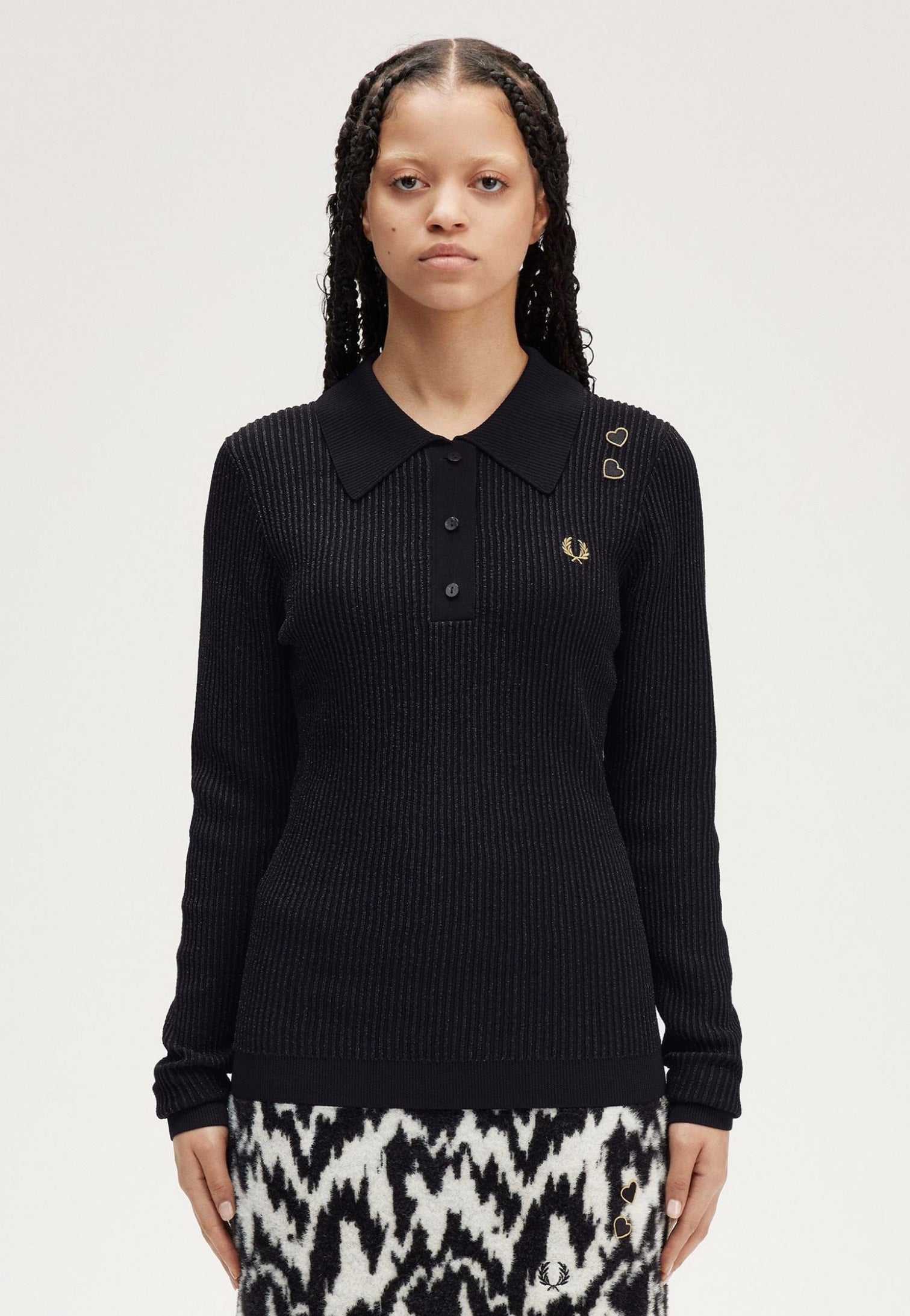 Fred Perry x Amy Winehouse - Metallic Ribbed Knitted Black - Longsleeve Cheapest Pice For Sale