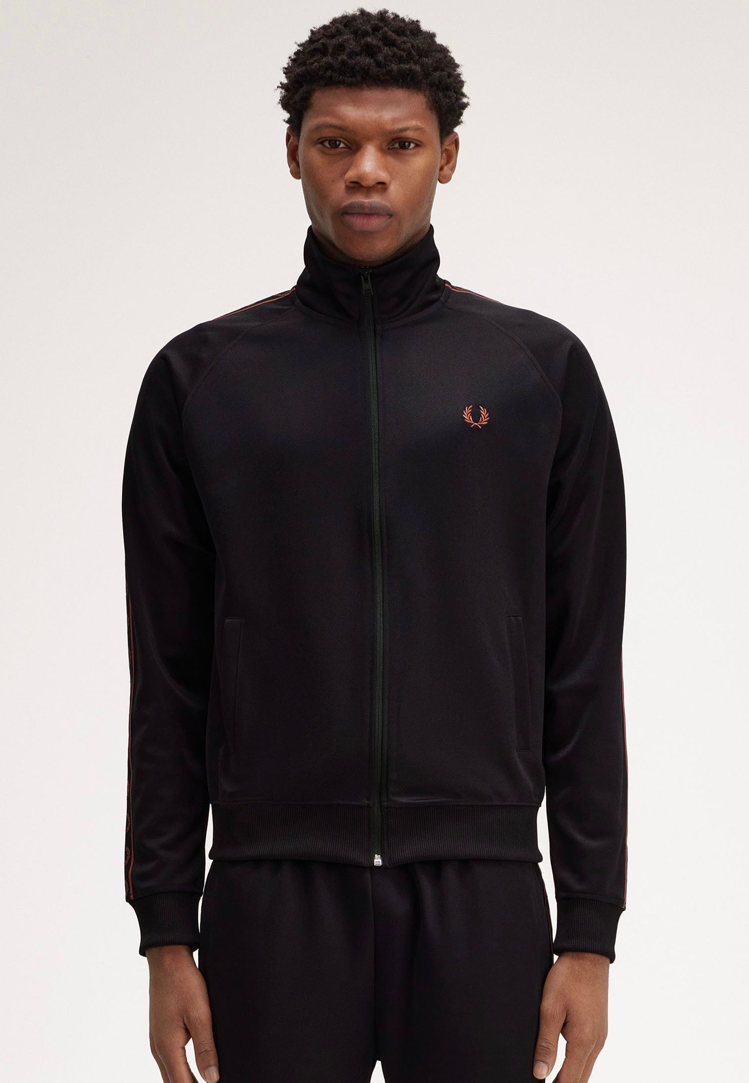 Fred Perry - Contrast Tape Track Black/Whisky Brown - Track Jacket Discount Fashion Style