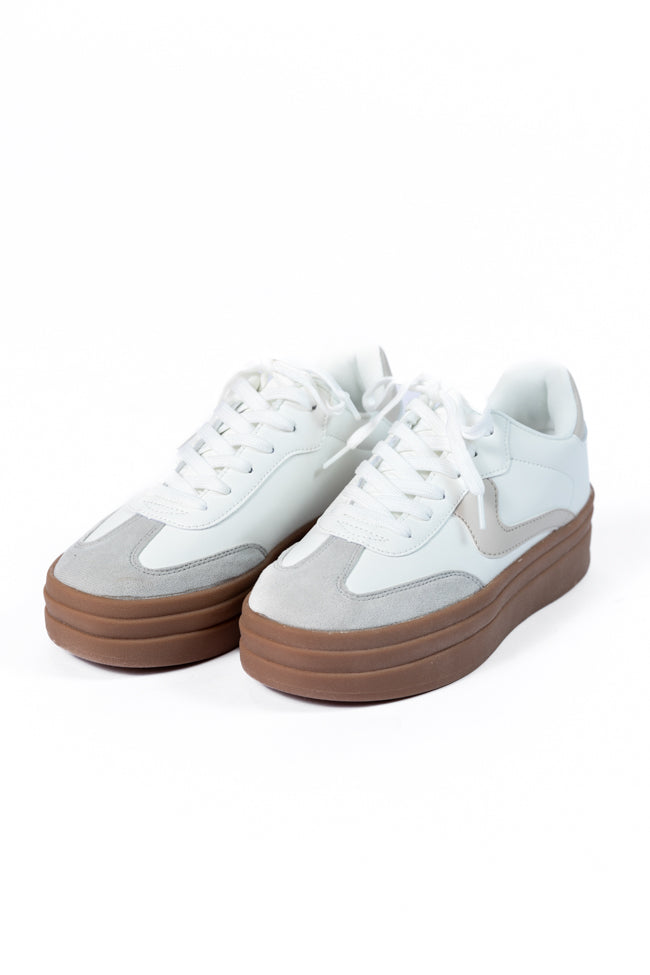 Giselle White and Tan Platform Sneaker Hot Sale Online