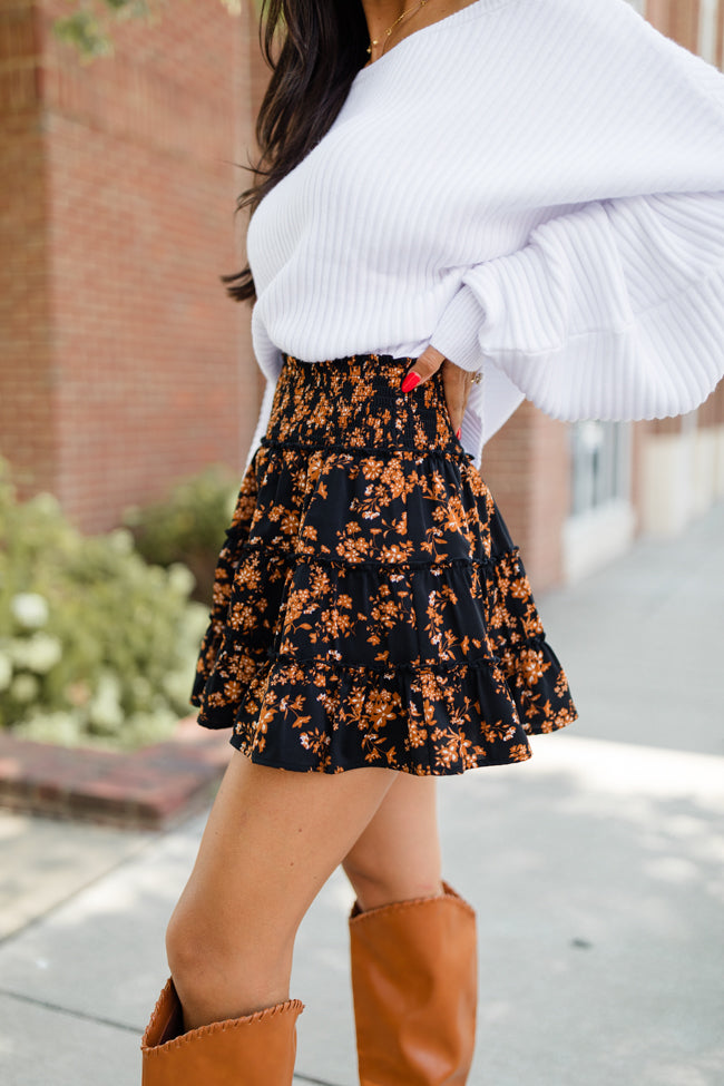 Through The Garden Black And Tan Floral Mini Skort Newest Online