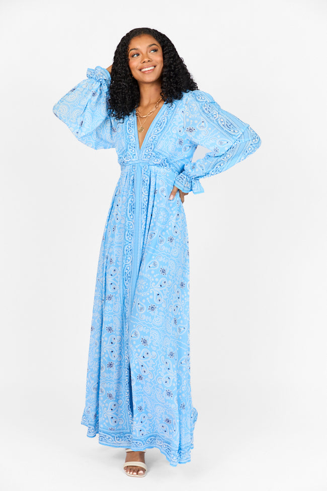 It's On Me Blue Bandana Print Maxi Dress