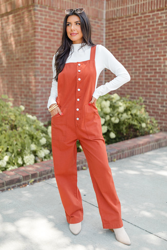 Can't Replace You Rust Button Front Wide Leg Overalls FINAL SALE