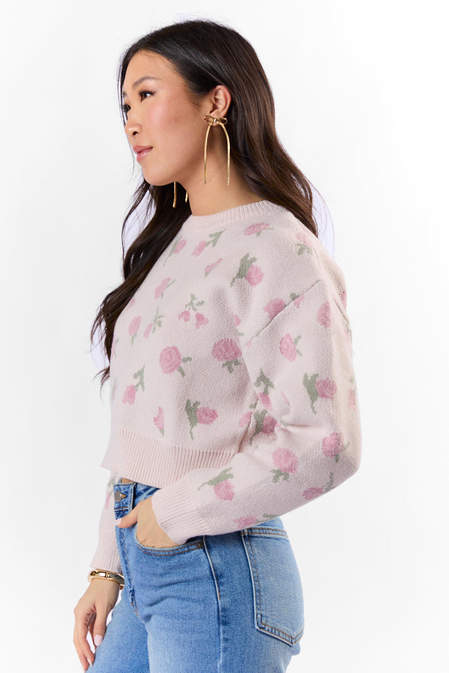 Grand Measures Light Pink Floral Sweater Low Shipping Fee Online