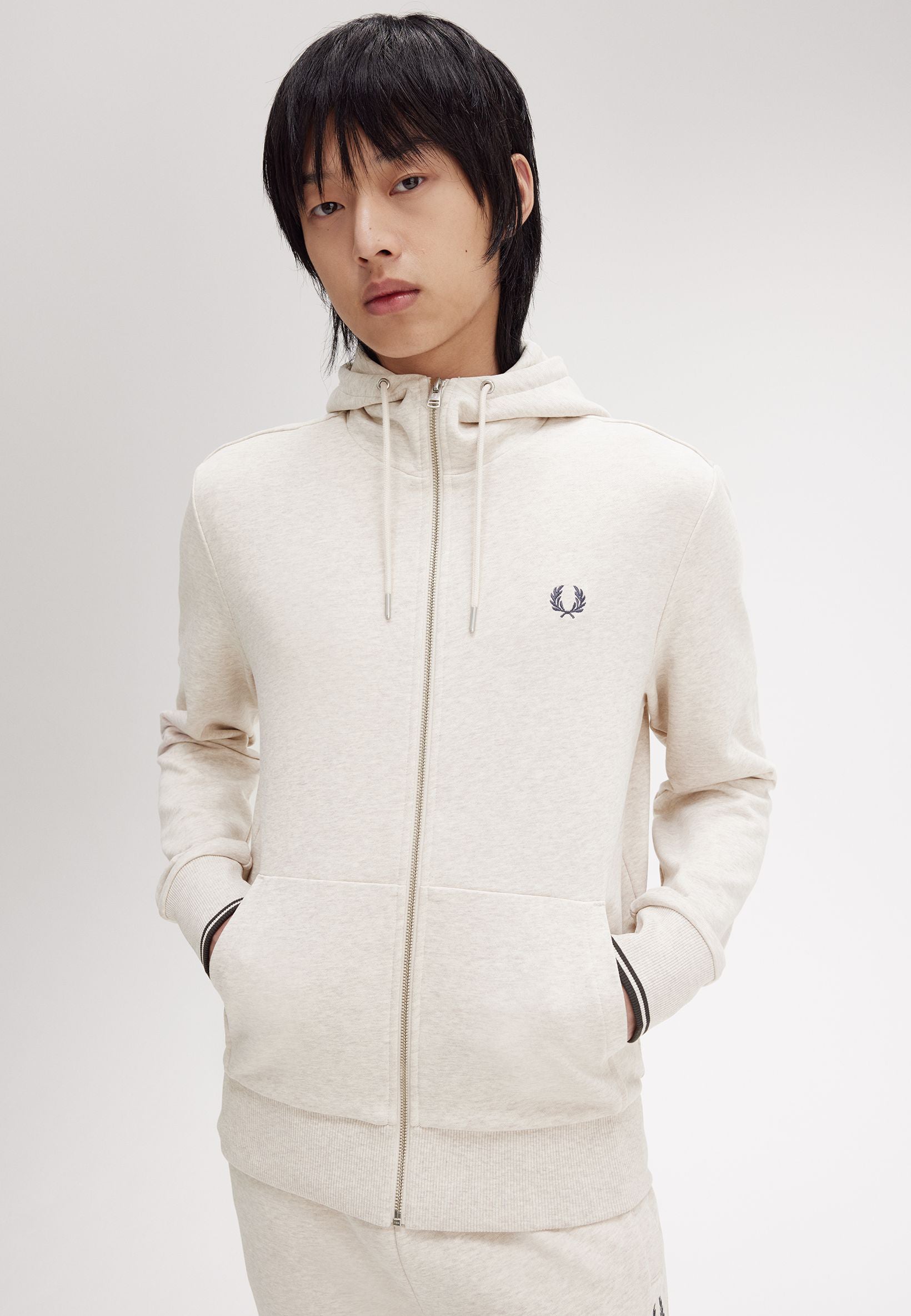 Fred Perry - Hooded Zip Through Porridge Marl/Anchor Grey - Zipper Latest Collections Online