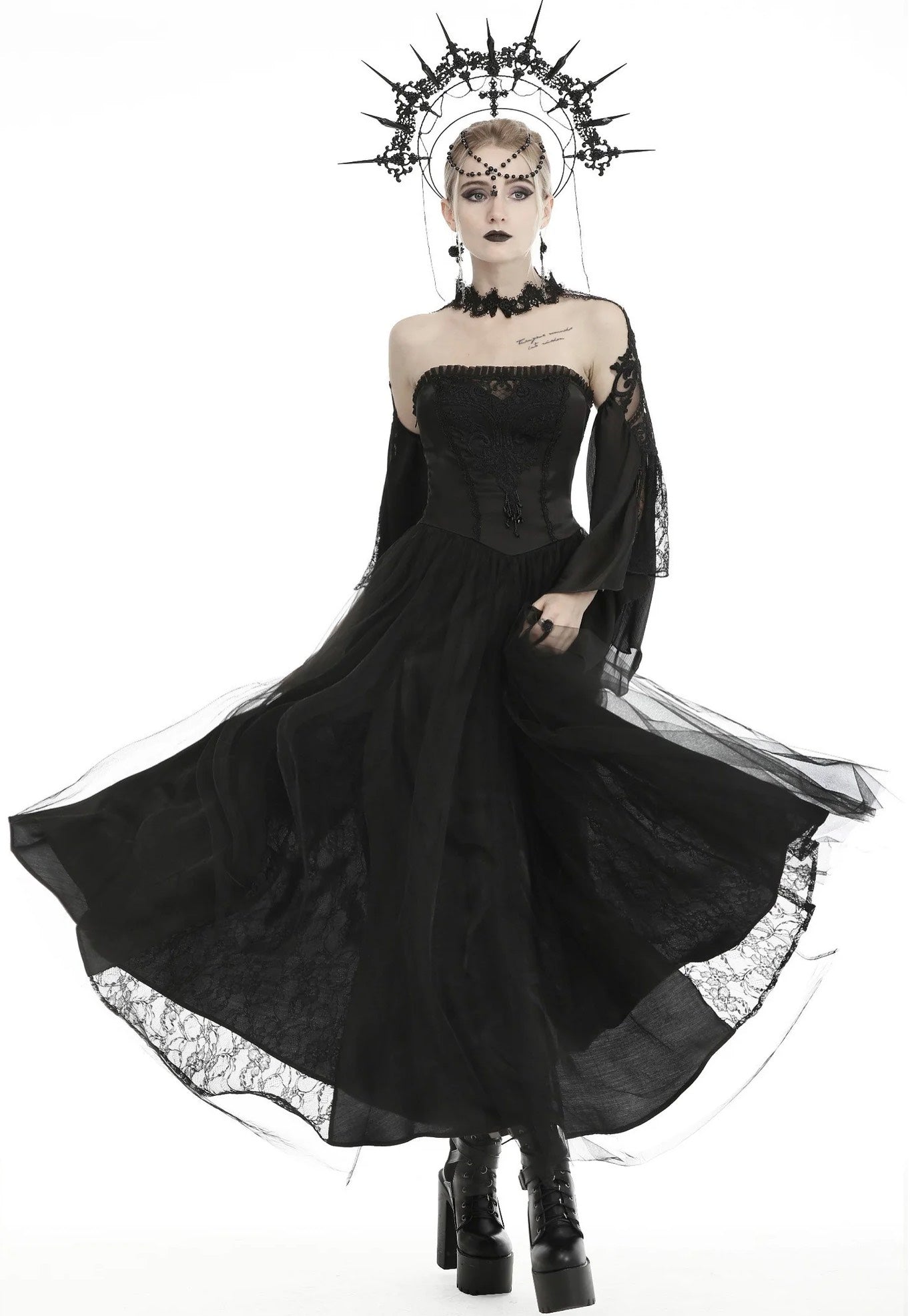 Dark In Love - Gorgeous Beaded Tulle Maxi Gothic Wedding Black - Dress Stockist Online