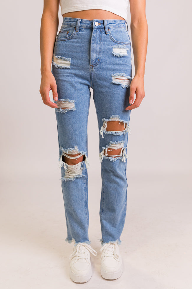 Megan Light Wash Distressed Straight Leg Mom Jeans Outlet Free Shipping Authentic