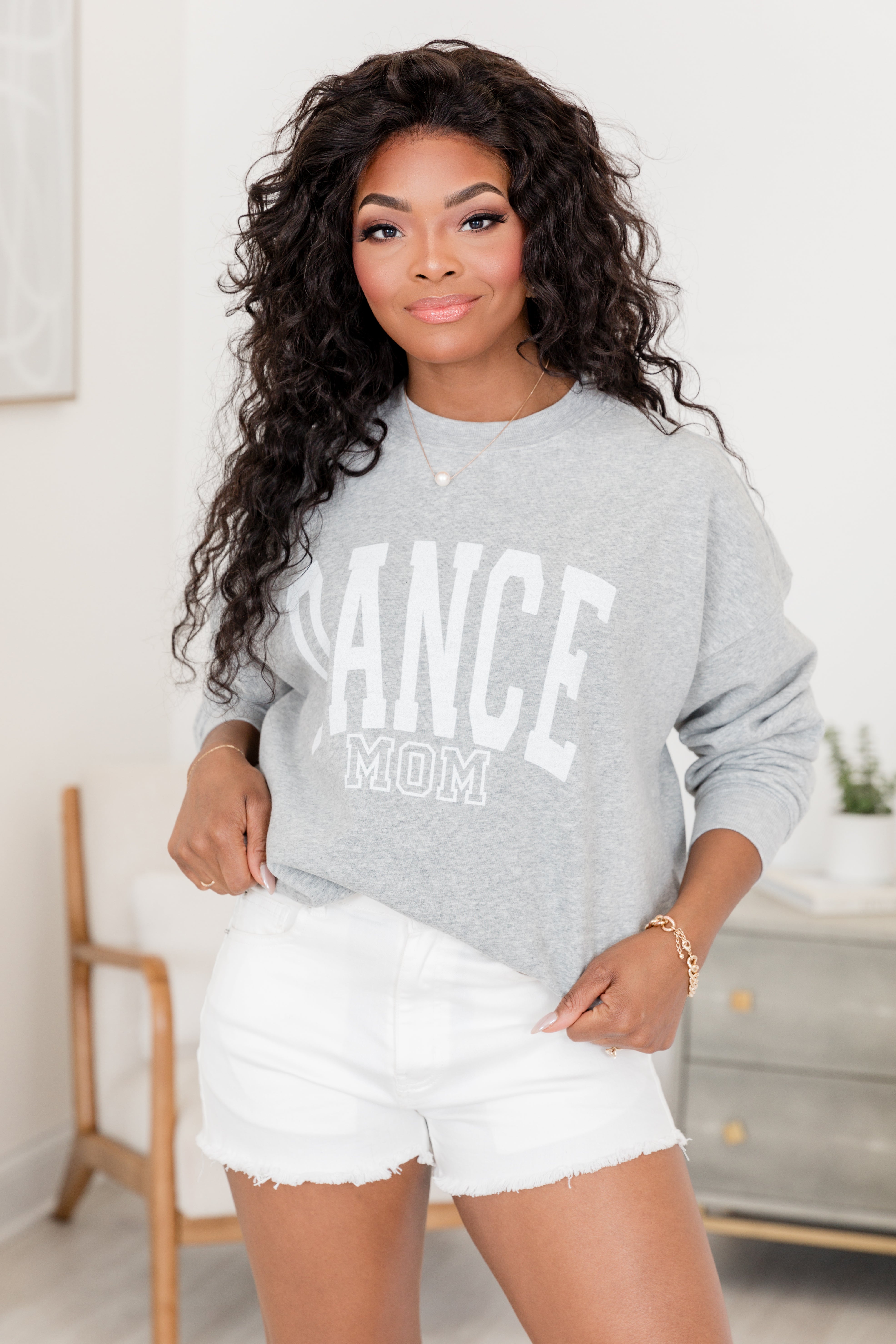 Dance Mom Block Light Grey Oversized Graphic Sweatshirt Free Shipping Reliable