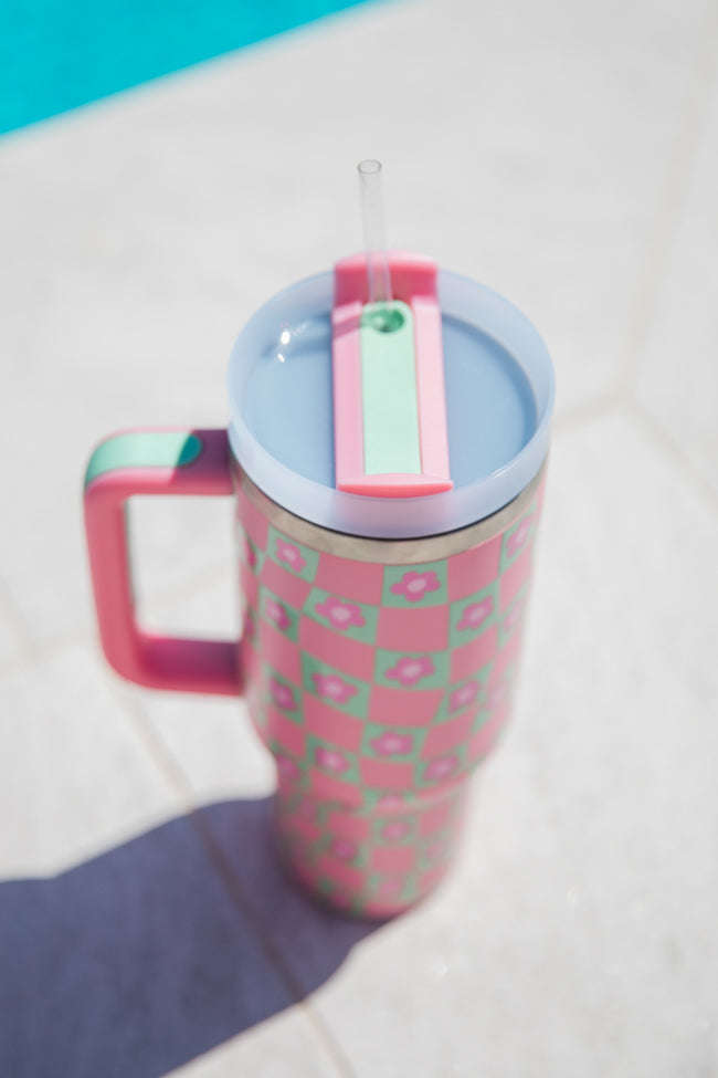 Sippin' Pretty Warped Checker Daisy 40 oz Drink Tumbler With Lid And Straw