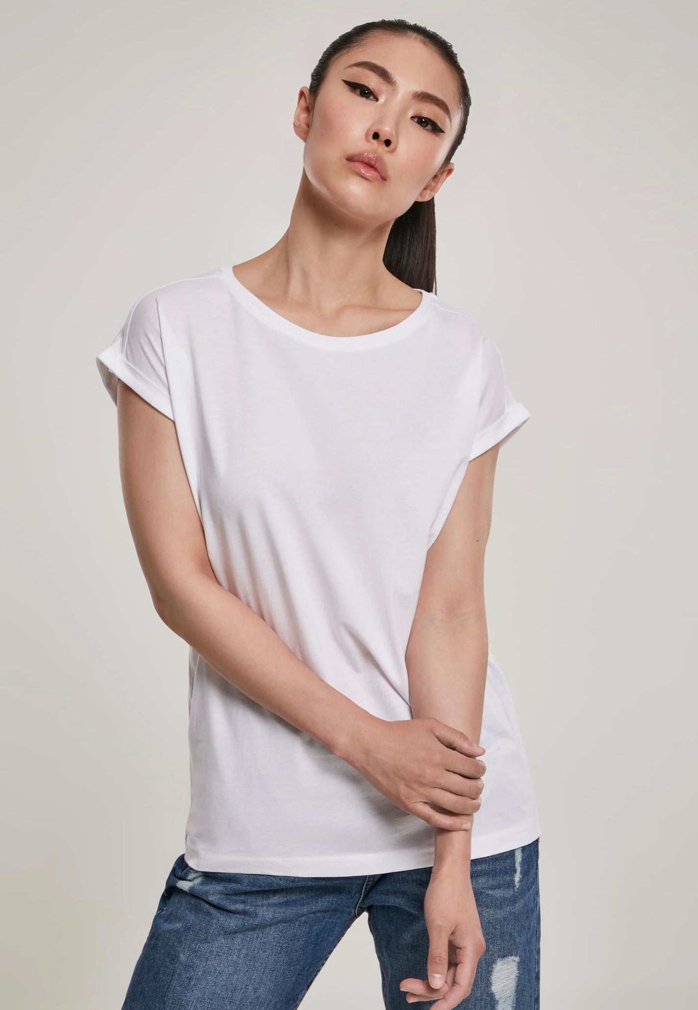 Urban Classics - Ladies Organic Extended Shoulder White - T-Shirt Outlet Wiki